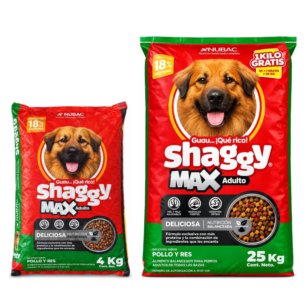 Croqueta Shaggy Max 18% para perro — presentaciones 4 kg y 25 kg