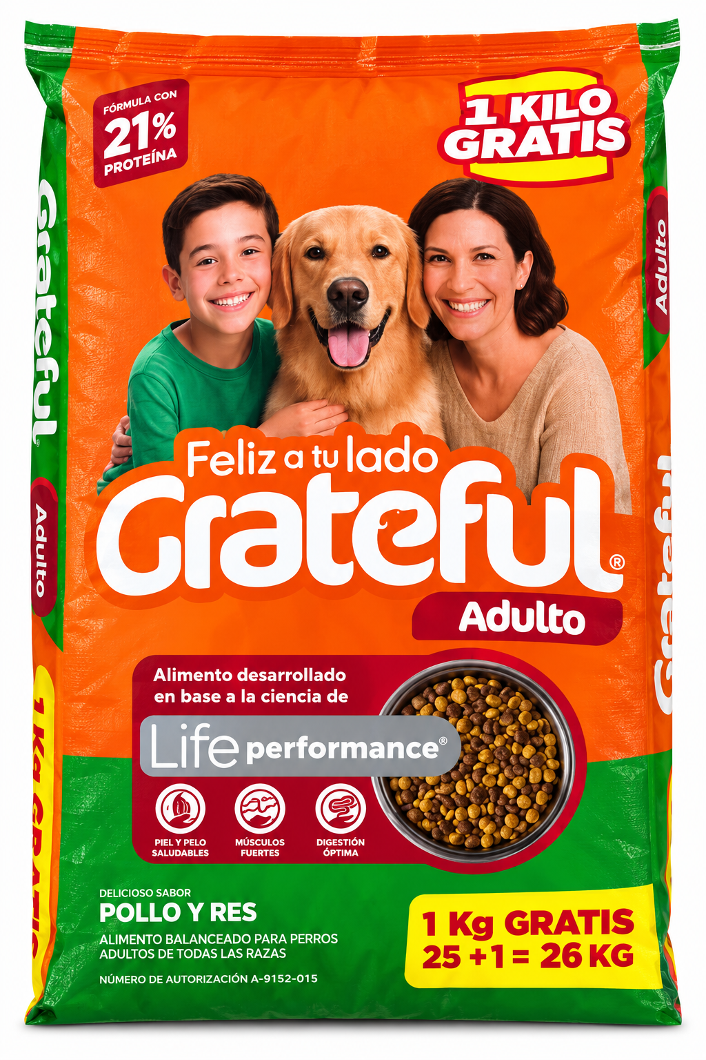 Croqueta Grateful Adulto 21% para perro 25 kg